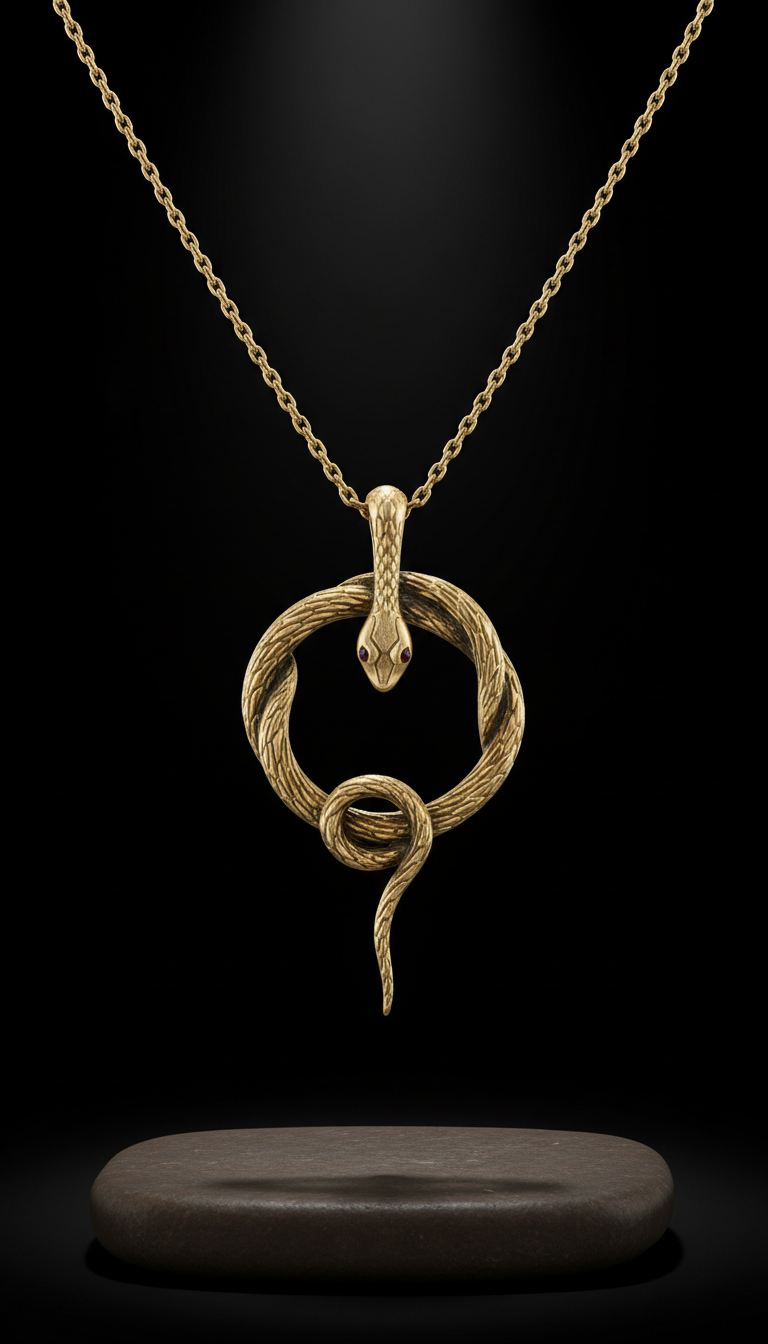 Antique gold serpent pendant necklace