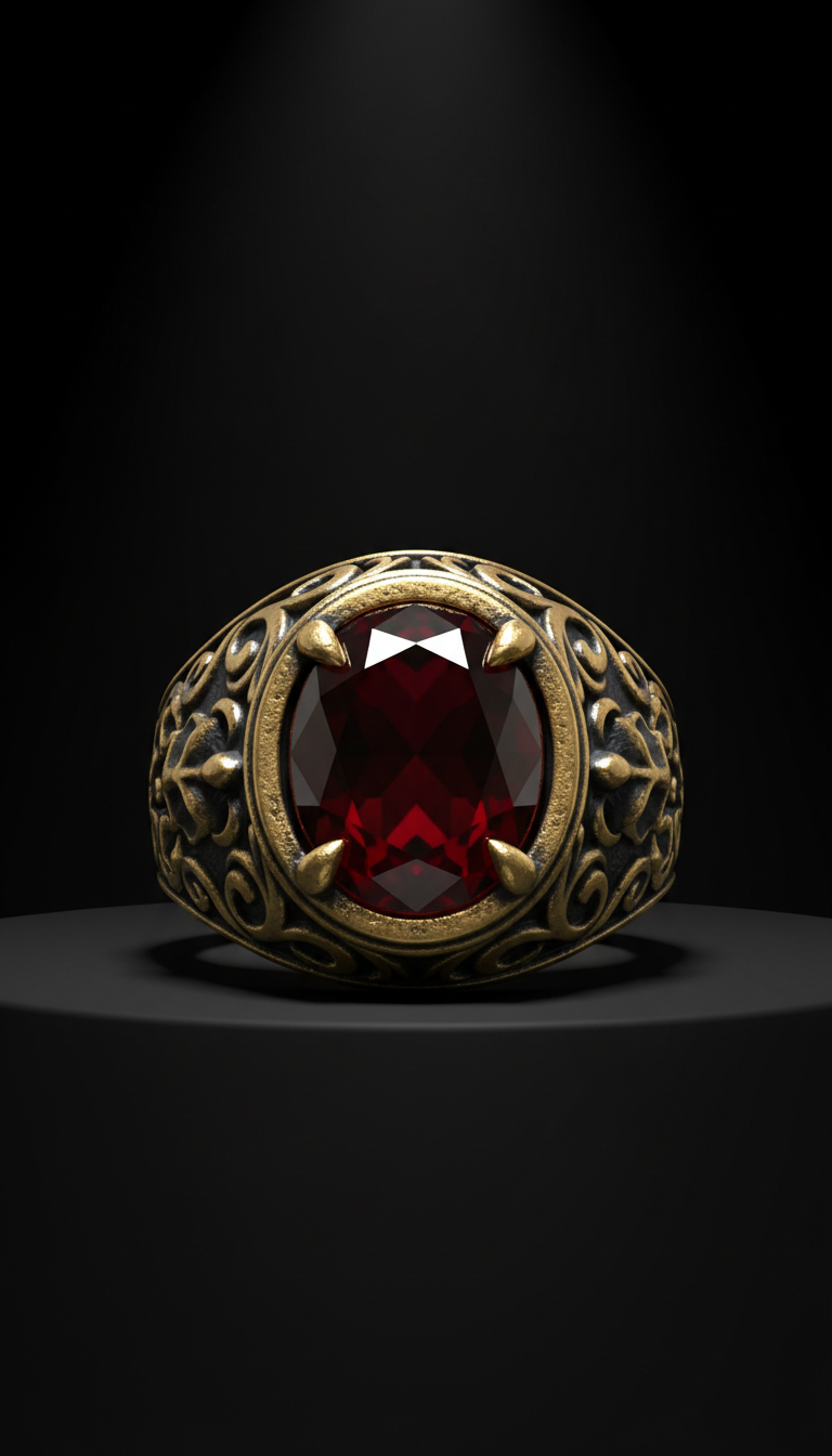 Blood garnet gothic signet ring